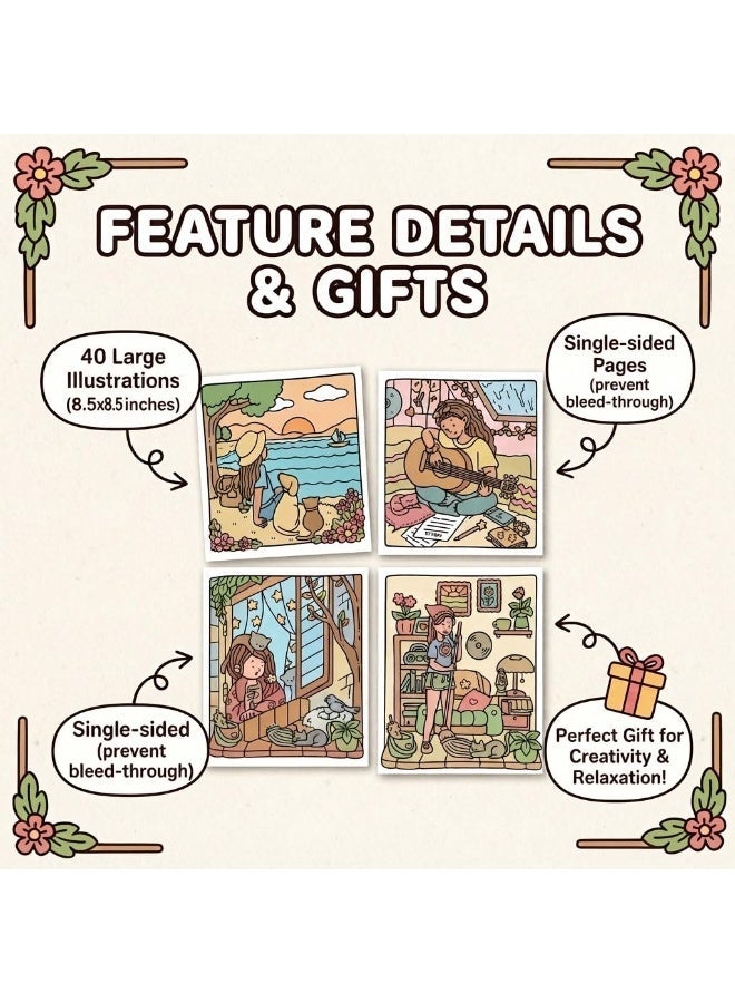 fantasize GIRL MOMENTS CUTE & COMFY COLORING BOOK Coloring Book for Adults and Teens, Cozy Spaces Coloring, Featuring Cute Cozy Daily Activities for Relaxation, Mixed Color Paper, Stress Relief - Image 5