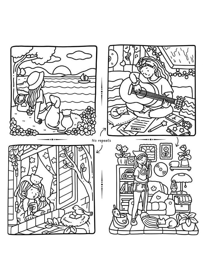 fantasize GIRL MOMENTS CUTE & COMFY COLORING BOOK Coloring Book for Adults and Teens, Cozy Spaces Coloring, Featuring Cute Cozy Daily Activities for Relaxation, Mixed Color Paper, Stress Relief - Image 3