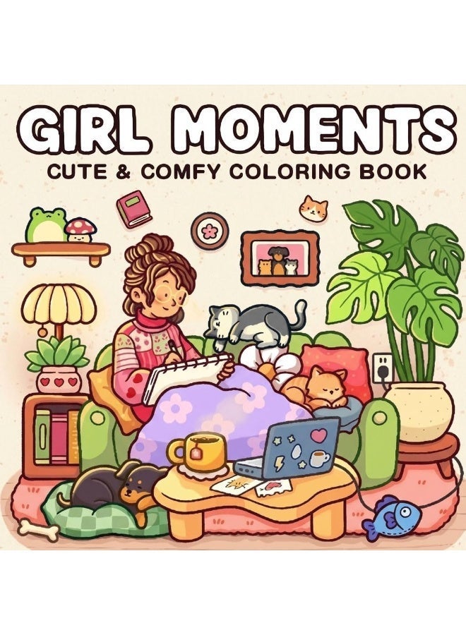 fantasize GIRL MOMENTS CUTE & COMFY COLORING BOOK Coloring Book for Adults and Teens, Cozy Spaces Coloring, Featuring Cute Cozy Daily Activities for Relaxation, Mixed Color Paper, Stress Relief - Image 1
