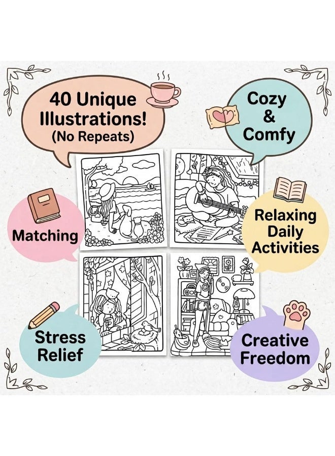 fantasize GIRL MOMENTS CUTE & COMFY COLORING BOOK Coloring Book for Adults and Teens, Cozy Spaces Coloring, Featuring Cute Cozy Daily Activities for Relaxation, Mixed Color Paper, Stress Relief - Image 4