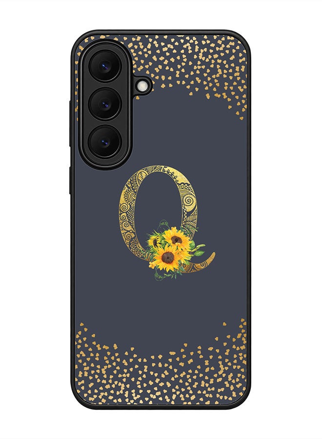 Stylizedd Rugged Case for Samsung Galaxy S26 FE- Slim Fit Hybrid Rubber Cover Sunflower Monogram - Q (Grey)