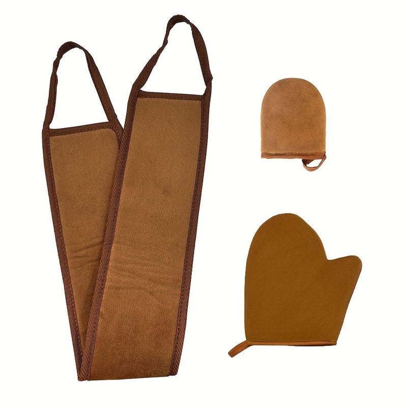 3pcs Brown Self Tanning Kit with Back Applicator and Gloves for Face Body - Image 5