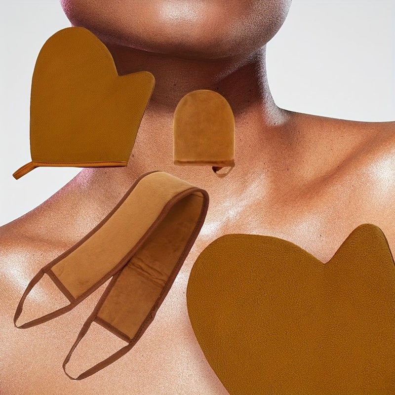 3pcs Brown Self Tanning Kit with Back Applicator and Gloves for Face Body - Image 1