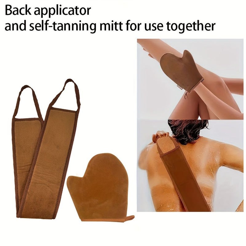 3pcs Brown Self Tanning Kit with Back Applicator and Gloves for Face Body - Image 2