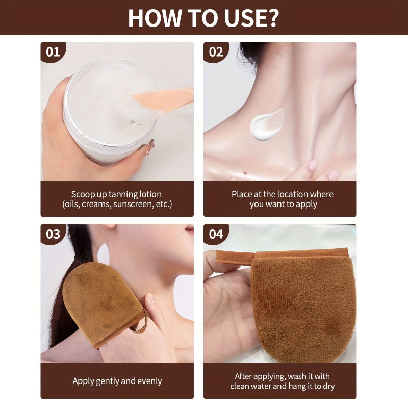 3pcs Brown Self Tanning Kit with Back Applicator and Gloves for Face Body - Image 3