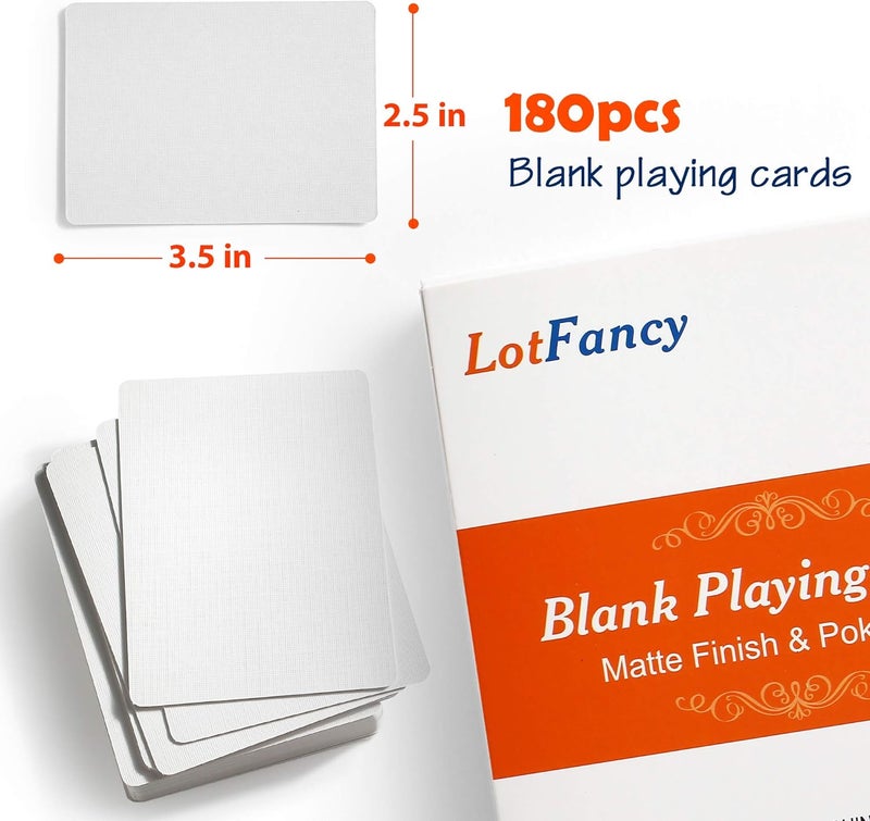 LotFancy بطاقات لعب فارغة، 180 قطعة بطاقات فلاش بيضاء فارغة للكتابة عليها، قابلة للطباعة، بطاقات دراسة تعليمية، بطاقة هدية DIY، بطاقات ألعاب، تشطيب غير لامع، حجم بوكر، 2.5" × 3.5" - Image 5