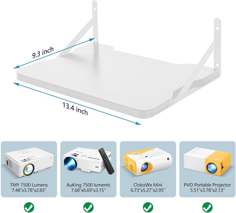 BEARUT White Small Mini Projector ShelfProjector Wall Mount Floating ShelfRouter ShelfModem Cable Box ShelfProjector Rack HolderProjector Mount by MDF - Image 5
