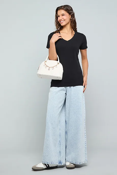أر أند بي Solid T-Shirt With V-Neck and Short Sleeves