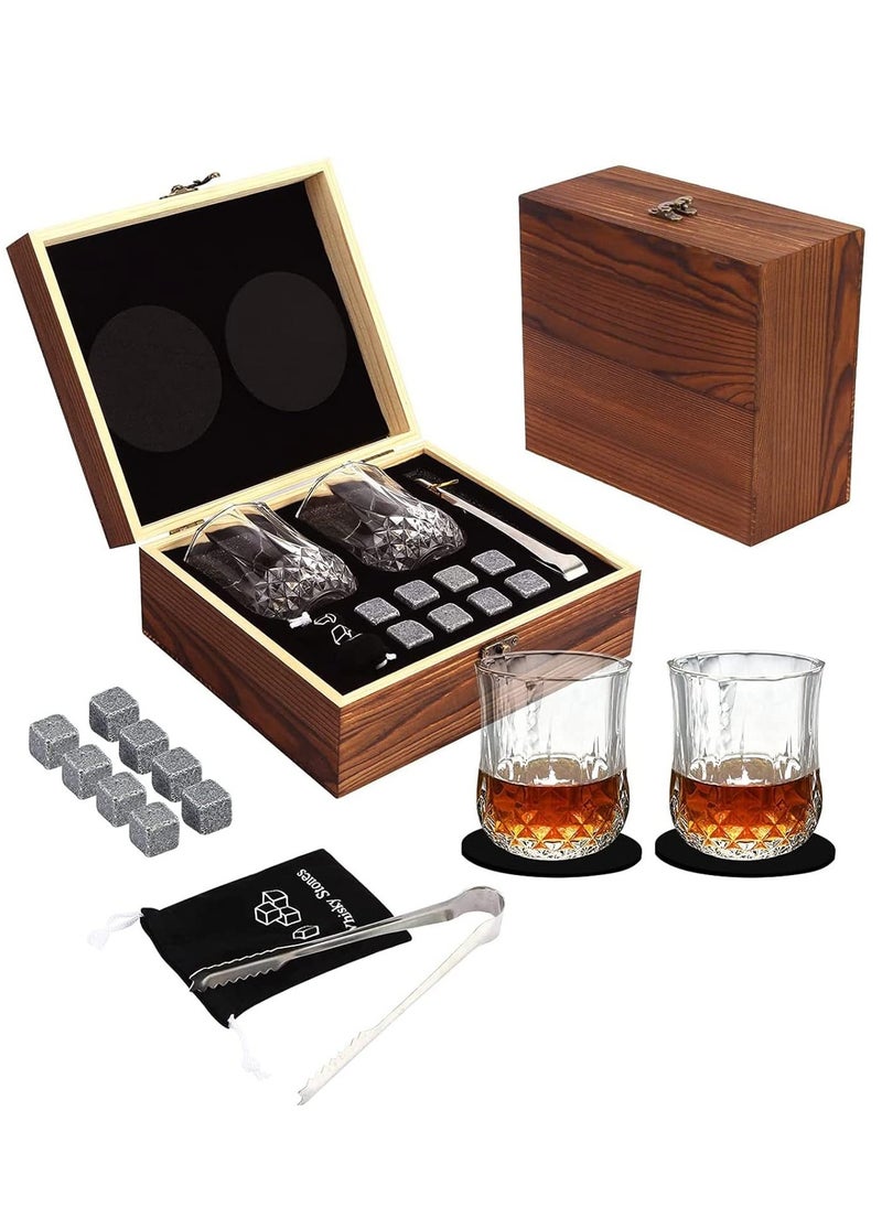 HomarKet Whiskey Glass Gift Set for Men Dad - Whiskey Glass Set of 2 - Bourbon Whiskey Stones Wood Box Gift Set - Includes Crystal Whisky Glasses, Chilling Rocks, Slate Coasters for Scotch Wisky Burbon Gifts  - Image 1