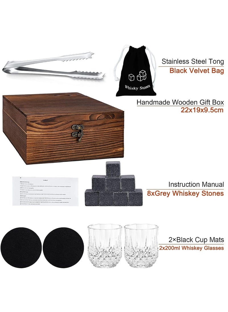 HomarKet Whiskey Glass Gift Set for Men Dad - Whiskey Glass Set of 2 - Bourbon Whiskey Stones Wood Box Gift Set - Includes Crystal Whisky Glasses, Chilling Rocks, Slate Coasters for Scotch Wisky Burbon Gifts  - Image 2