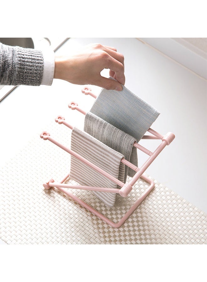 حامل مناشف قابل للطي - رف مناشف عمودي للمطبخ والحمام، تصميم بلاستيكي خفيف يحافظ على الملابس جافة ومنظمة، اللون وردي فاتح - Image 2