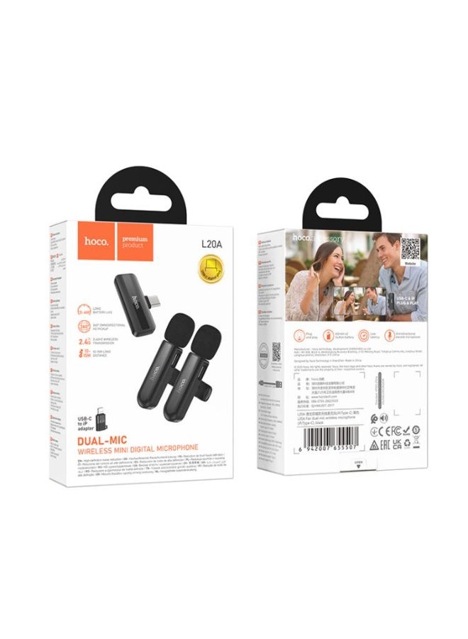Hoco Dual Wireless Mini Digital Microphone Hoco L20A with High-Definition Sound Capture and Noise Reduction Technology - Image 5