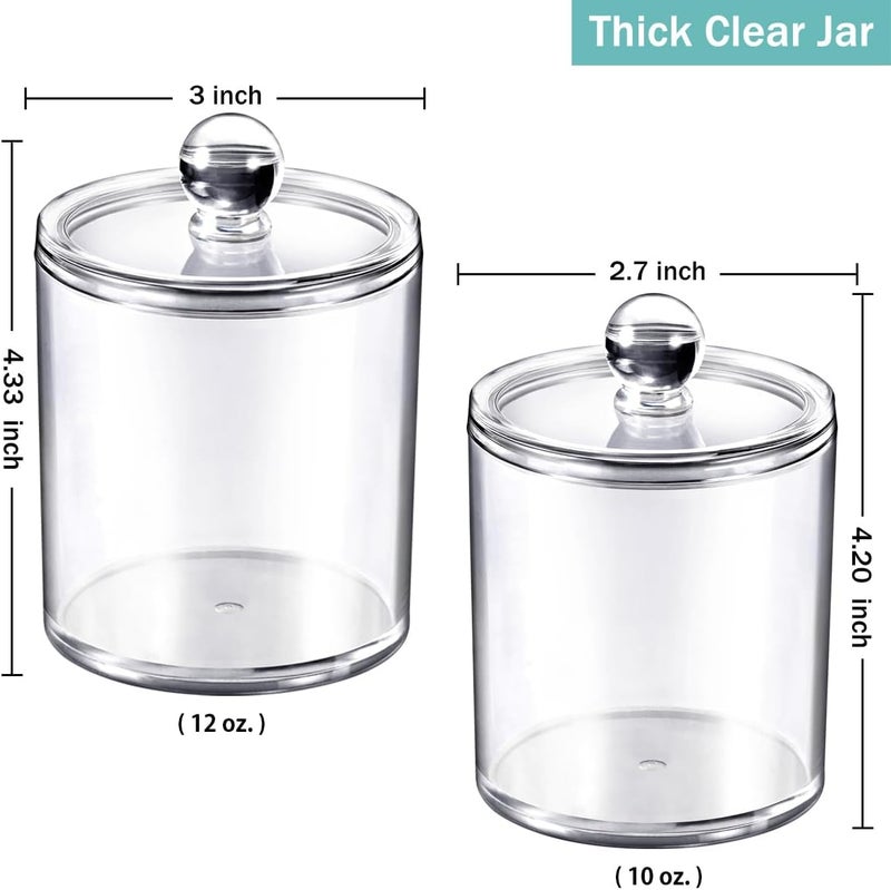 SheeChung 4 Pack. Plastic Acrylic Bathroom Vanity Countertop Canister Jars with Storage Lid, Apothecary Jars Qtip Holder Makeup Organizer for Cotton Balls,Swabs,Pads,Bath Salts (Clear, 12oz&10oz) - Image 4