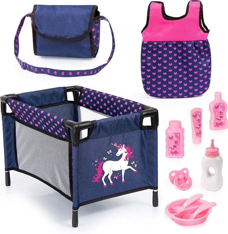 Bayer Design 61754AC Doll Accessories, baby doll bed, bag, sleeping bag, care set, bottle, dummy - Image 1