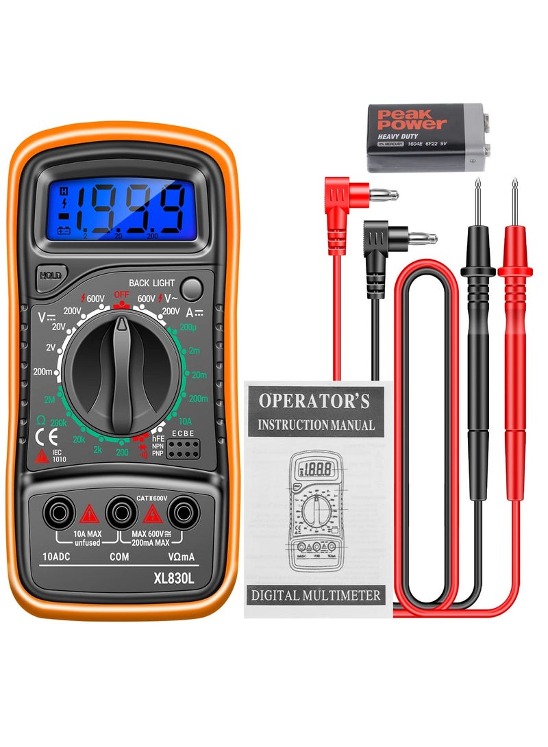 Digital Multimeter with Backlight LCD, Digital Portable Multimeter, Measure DC AC Voltmeter and Ohm Volt Amp Tester, Voltage, Current, Resistance, Continuity (with Tests Live Wire and Battery) - Image 1