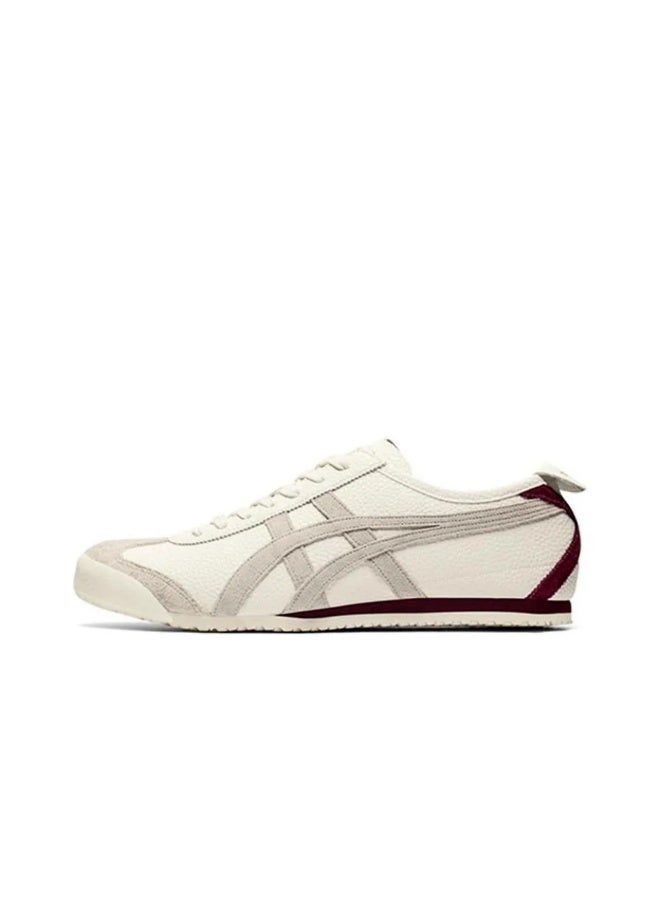 TIGER Onitsuka Tiger Mexico 66 Cream with Light Grey and Burgundy Accents Leather Sneakers Size42