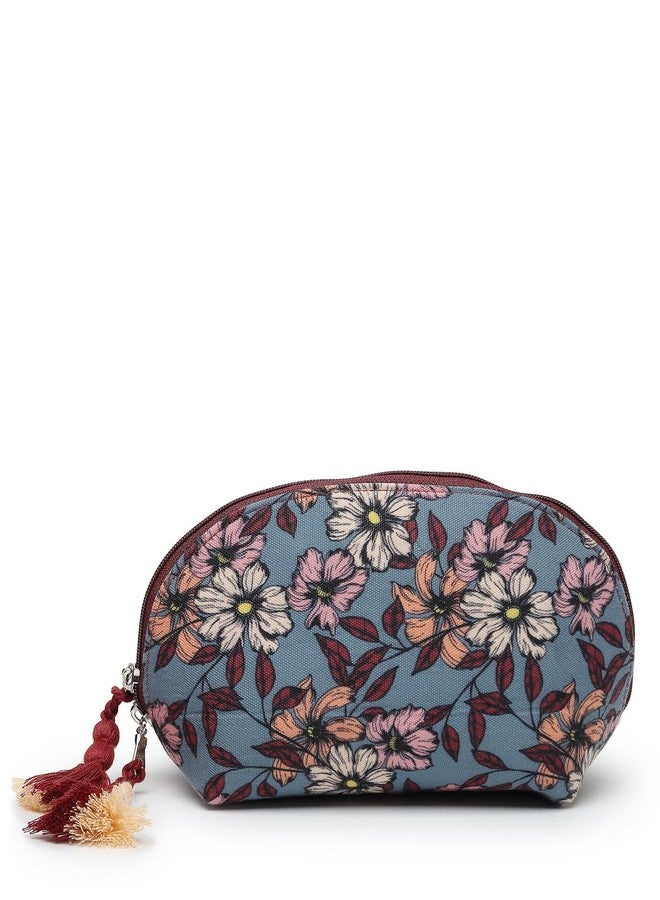 Anekaant Lush Pewter, Wine & Multi Floral Digital Printed Polycotton Travel Pouch - Image 1