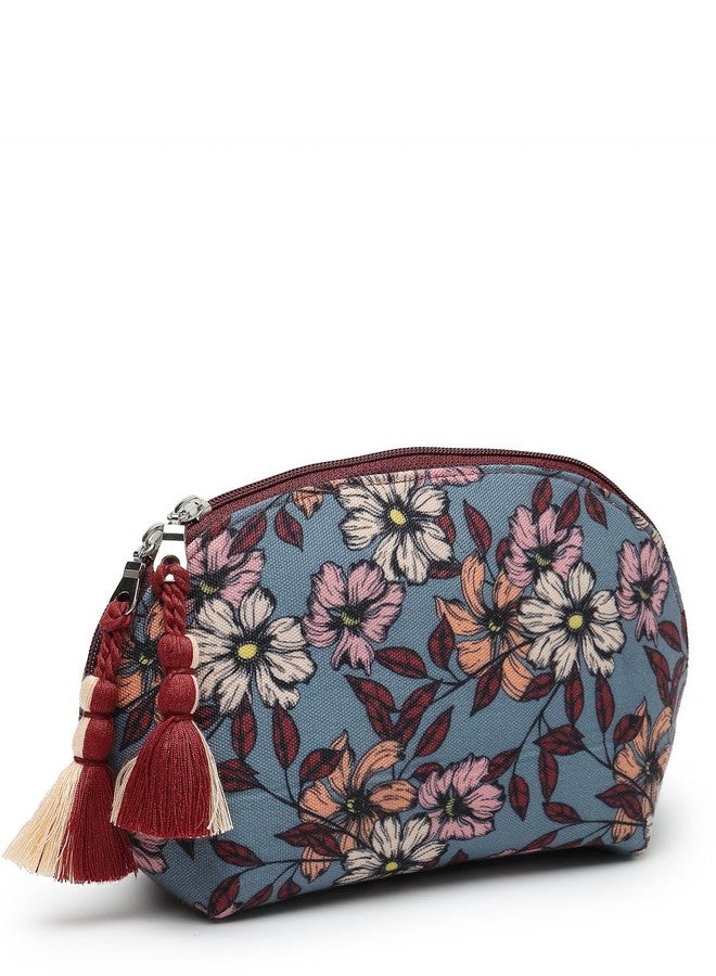 Anekaant Lush Pewter, Wine & Multi Floral Digital Printed Polycotton Travel Pouch - Image 4