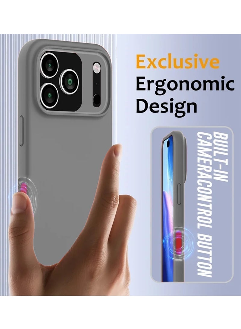 راكسوم غطاء حماية من السيليكون السائل الناعم لهاتف Apple iPhone 17 Pro 5G (2025) - غطاء حماية نحيف مقاوم للصدمات مع بطانة من الألياف الدقيقة المضادة للخدش ولمسة نهائية ناعمة غير لامعة - رمادي (MCRPSN) - Image 5