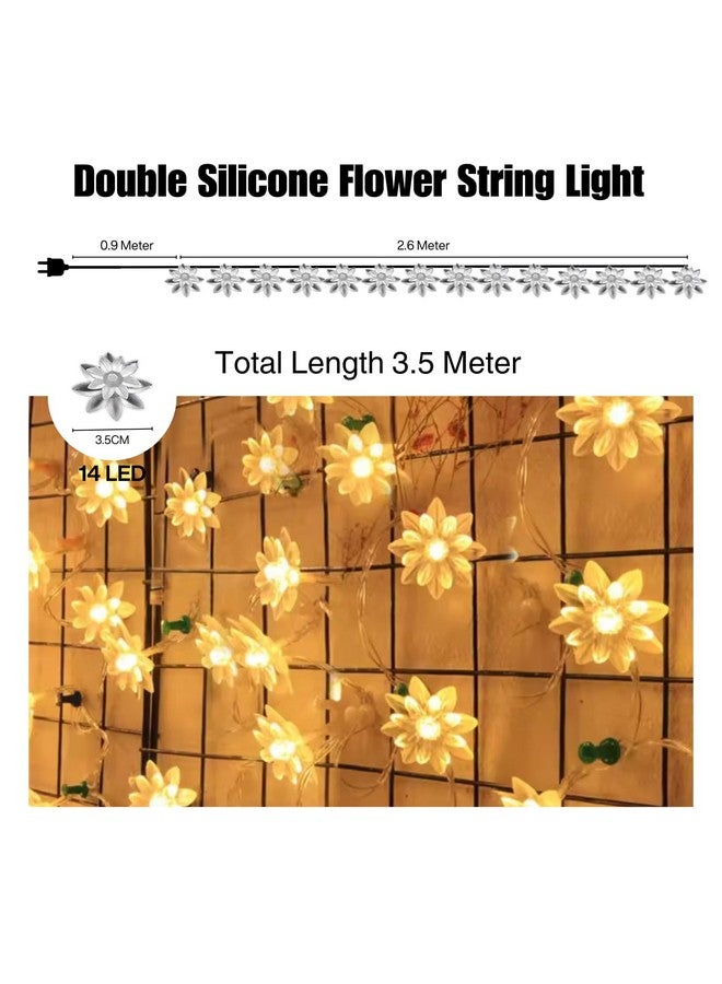 One94Store Double Silicone Flower String Light 14 LED 3 Meter Lotus Fairy Light for Home Decoration, Indoor Outdoor Decoration Waterproof Flower Light for Diwali, Christmas (Warm White, Plug-in) - Image 3