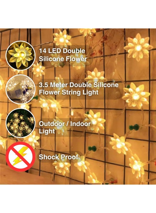 One94Store Double Silicone Flower String Light 14 LED 3 Meter Lotus Fairy Light for Home Decoration, Indoor Outdoor Decoration Waterproof Flower Light for Diwali, Christmas (Warm White, Plug-in) - Image 4