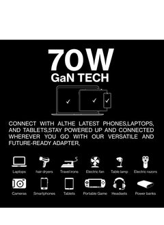 Maxwell Electronics Maxwell 70W GaN Universal International Travel Adapter 3 Ports with Built-In Retractable USB-C Cable Qualcomm Quick Charge 65W, Worldwide AC Outlet Plugs for USA, New Zealand, UK, Europe Adapter  - Image 4