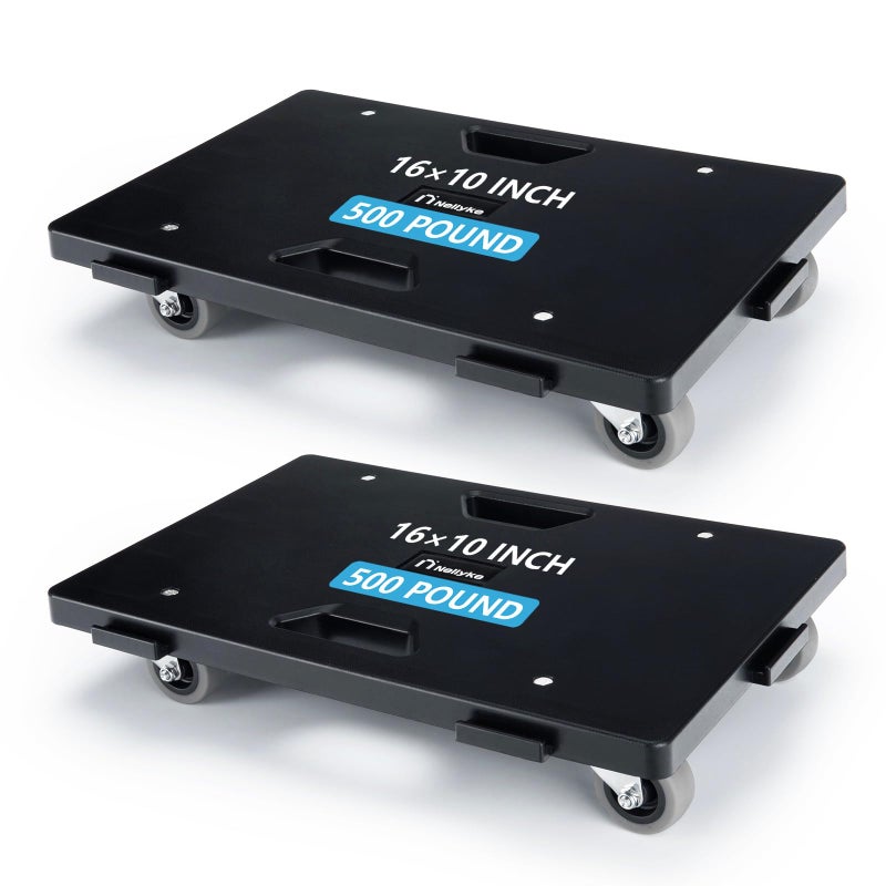 Nellyke Furniture Dolly, 2 Pack Dollies with Wheels,16'' X10'' Small Flat Dolly with 500LBS Large Capacity, Furniture Movers with Wheels Heavy Duty, Connectable and Portable, Black - Image 1