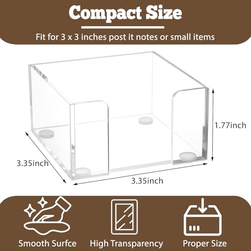 Uaimvie Acrylic Sticky Note Holder, 3x3 Crystal Clear Notepad Holder with Anti-Slip Base Sticky Note Dispenser for Office Desk, Home Organizer - Image 2