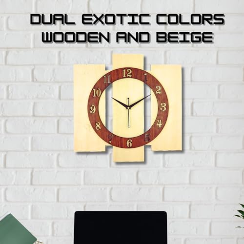 Nozvera Wooden Wall Clock for Home Decor | Stylish Designer Wall Clock for Bedroom, Living Room, Office | 12 Inch Decorative Fancy Wall Clock for Home, Modern Clock Wall (Beige) - Image 2