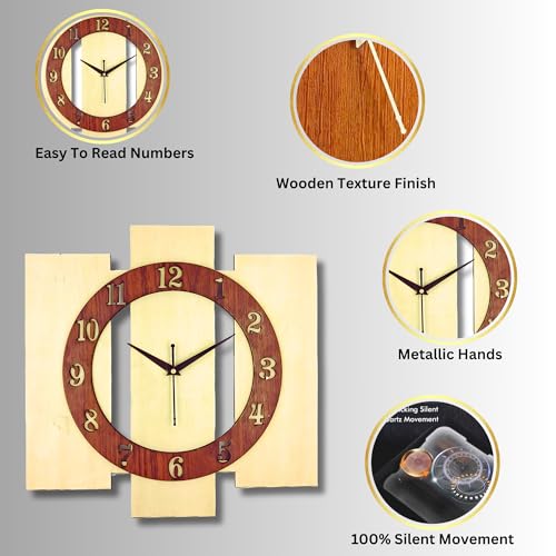 Nozvera Wooden Wall Clock for Home Decor | Stylish Designer Wall Clock for Bedroom, Living Room, Office | 12 Inch Decorative Fancy Wall Clock for Home, Modern Clock Wall (Beige) - Image 4