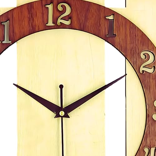 Nozvera Wooden Wall Clock for Home Decor | Stylish Designer Wall Clock for Bedroom, Living Room, Office | 12 Inch Decorative Fancy Wall Clock for Home, Modern Clock Wall (Beige) - Image 3