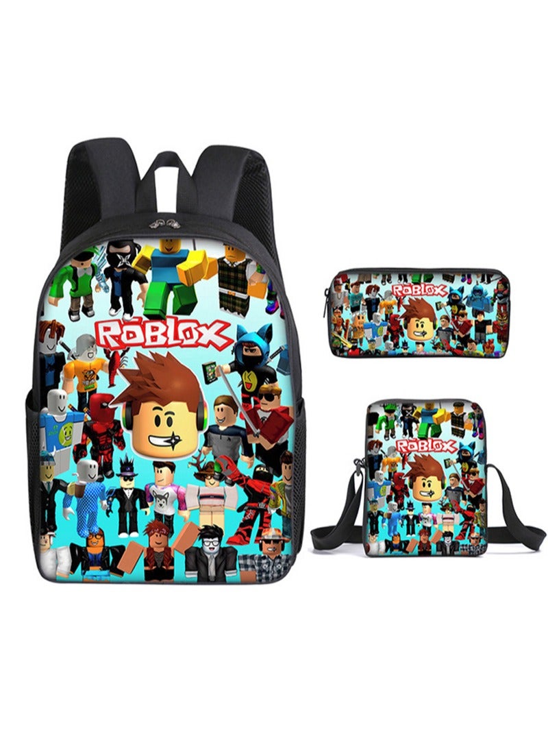 ROBLOX 3Pcs Roblox Backpack Set,Large Capacity Book Bag Anime School Bags with Crossbody Bag and Pencil Pouch,Cartoon Backpack Laptop Bag Kawaii Backpacks for Student Boys Girls - Image 1