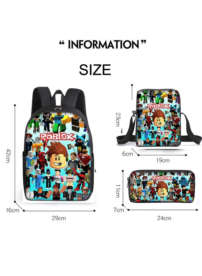 ROBLOX 3Pcs Roblox Backpack Set,Large Capacity Book Bag Anime School Bags with Crossbody Bag and Pencil Pouch,Cartoon Backpack Laptop Bag Kawaii Backpacks for Student Boys Girls - Image 2