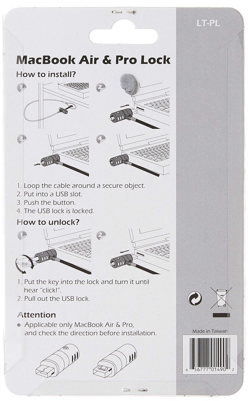 CTA Digital USB Cable Lock – CTA USB 3.0 Galvanized Steel Security Cable Lock for MacBook Air and MacBook Pro with USB Type A Port – Master Key Compatible, Secure Lock-and-Key System (LT-PL) - Image 3