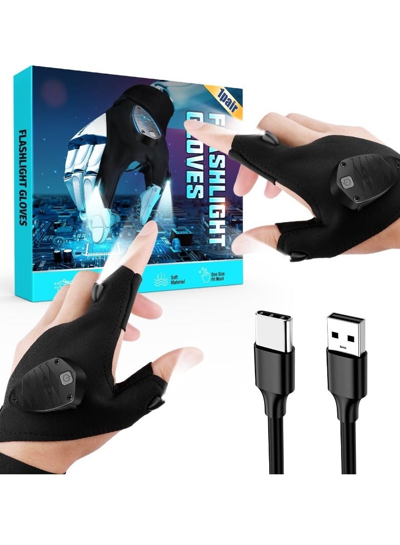 Verci 1 Pair Rechargeable Led Flashlight Gloves Birthday Fathers Day Gift from Daughter Son Wife Unique Camping Gadgets Led Gloves for Men Mechanic Car Guy Repairing  - Image 1