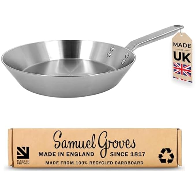 Samuel Groves أواني طهي من الفولاذ المقاوم للصدأ، خالية من مادة Pfas، متوافقة مع الحث الكهرومغناطيسي، آمنة للاستخدام في الفرن، آمنة للاستخدام في غسالة الأطباق، مصنوعة في المملكة المتحدة، مقلاة 26 سم - Image 1
