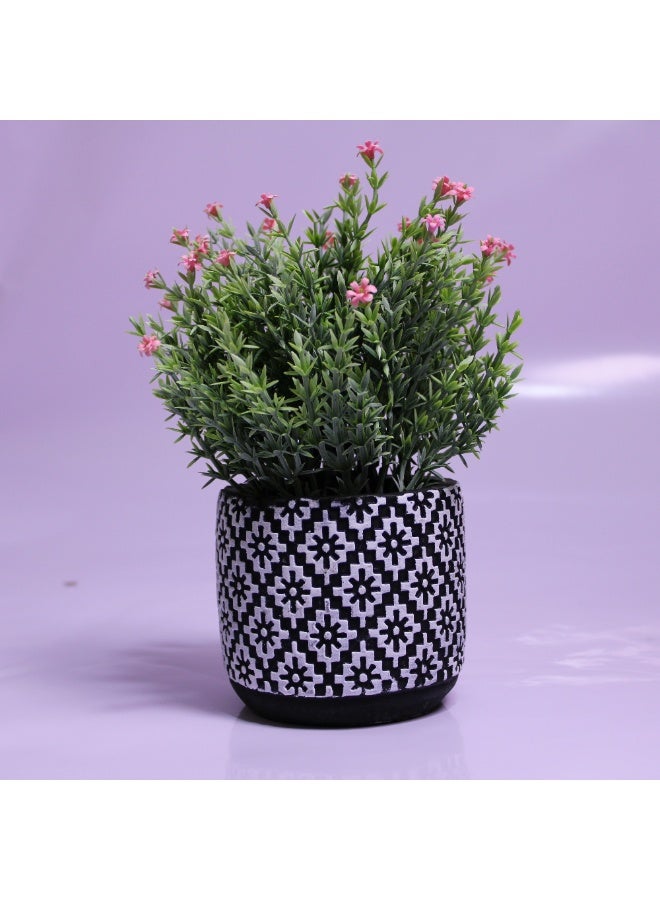 Décor Pot With Artificial Asparagus Plant Pinkish Flowers H25CM*D12CM