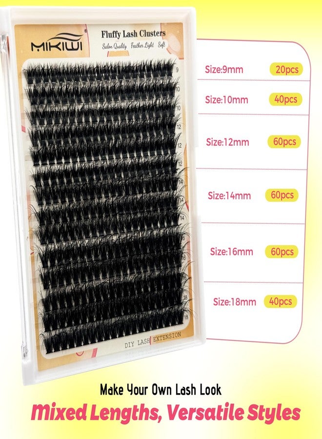 MIKIWI Lash Clusters D Curl Individual Lashes Mixed 9-18mm, Wispy Cluster Eyelash for DIY Lash Extension at Home, Fluffy & Thick Volume Cluster Lashes - Image 4