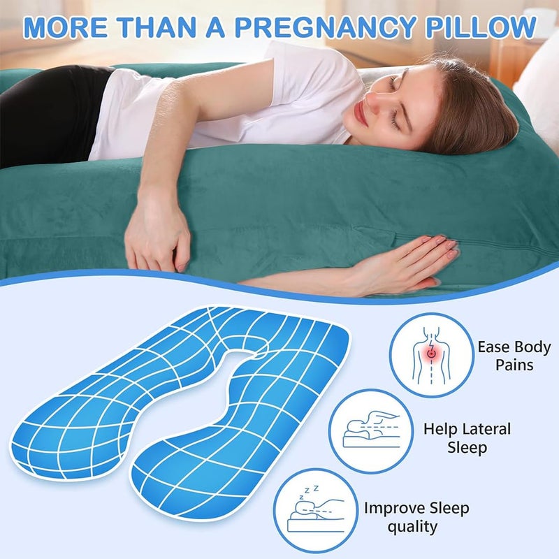 Homerz Homerz Premium Pregnancy Pillow for Pregnant Women 3 Month Warranty Maternity Pillow Pregnancy Gifts for Women Maternity Pillows for Pregnancy Sleeping Washable Velvet Cover UShaped Green - Image 2