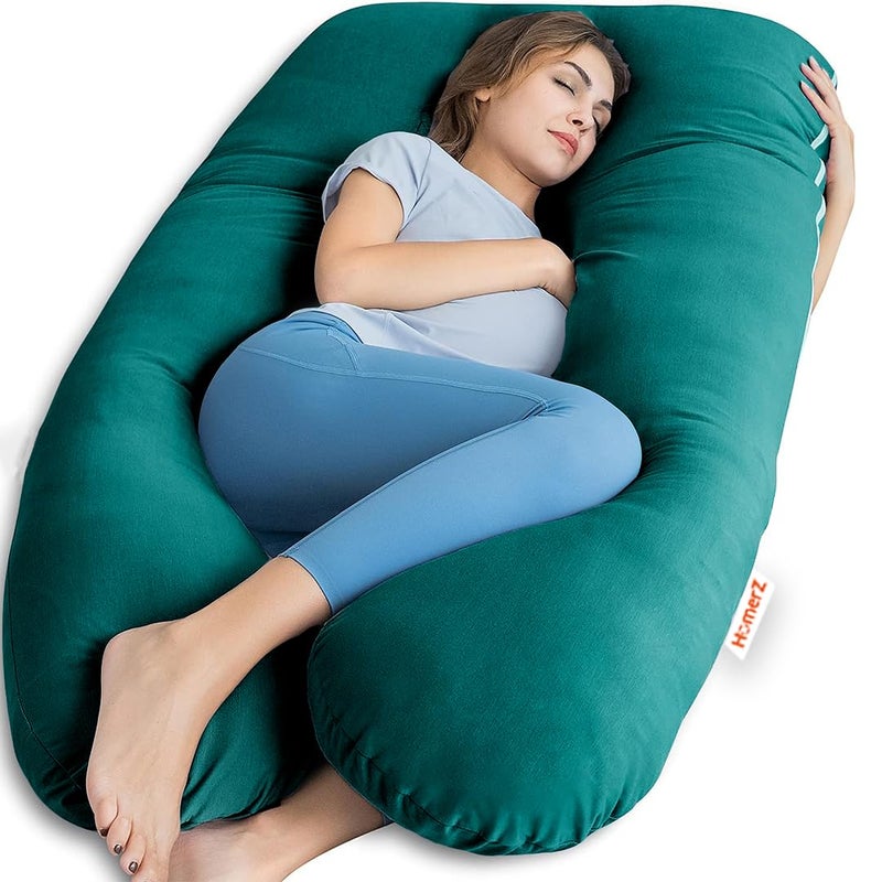 Homerz Homerz Premium Pregnancy Pillow for Pregnant Women 3 Month Warranty Maternity Pillow Pregnancy Gifts for Women Maternity Pillows for Pregnancy Sleeping Washable Velvet Cover UShaped Green - Image 1