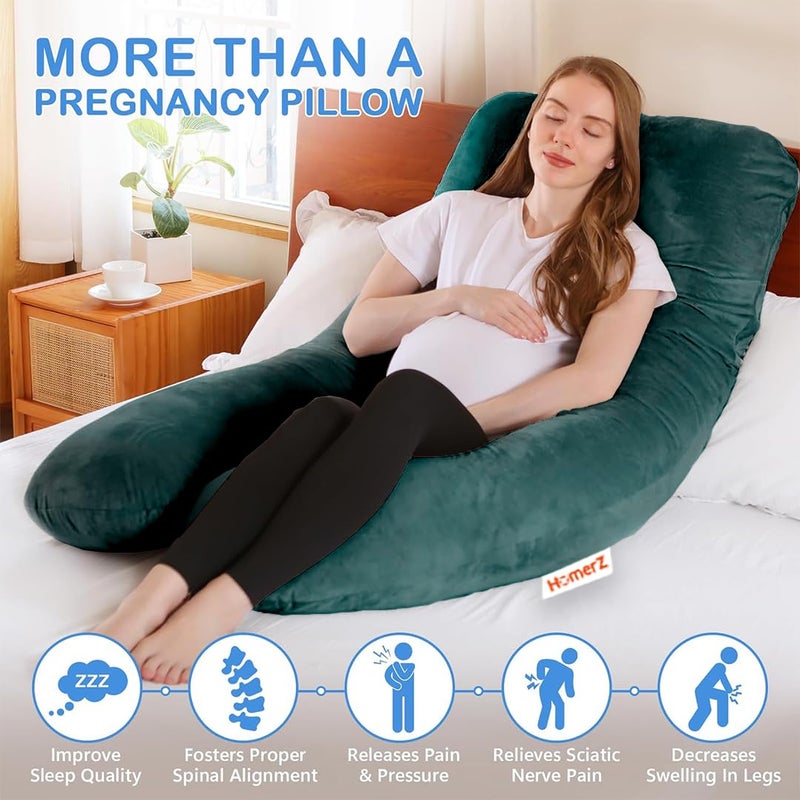 Homerz Homerz Premium Pregnancy Pillow for Pregnant Women 3 Month Warranty Maternity Pillow Pregnancy Gifts for Women Maternity Pillows for Pregnancy Sleeping Washable Velvet Cover UShaped Green - Image 4