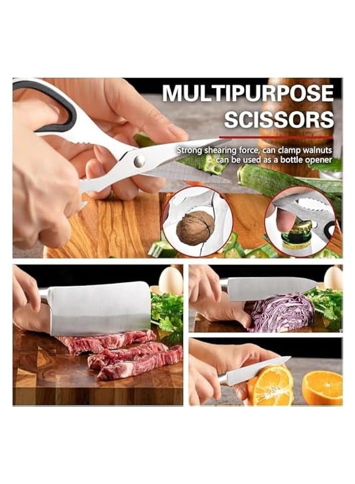 erorex 9 Pieces Kitchen Knife Sets, Spinni ng Magnetic Block, High Carbon, Stainless Steel Blades, Knife For Steak, Bread, Vegetables, and more, Ultra Sharp, Includes Knife Sharpener and Scissors, Silver - Image 2