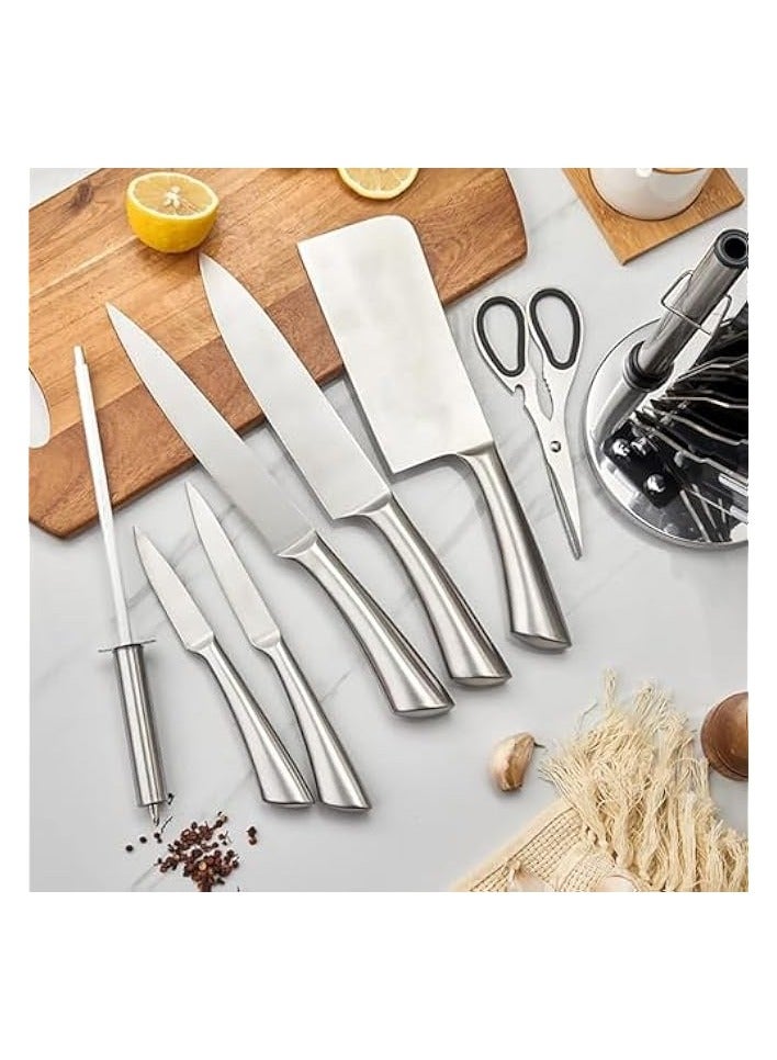 erorex 9 Pieces Kitchen Knife Sets, Spinni ng Magnetic Block, High Carbon, Stainless Steel Blades, Knife For Steak, Bread, Vegetables, and more, Ultra Sharp, Includes Knife Sharpener and Scissors, Silver - Image 3