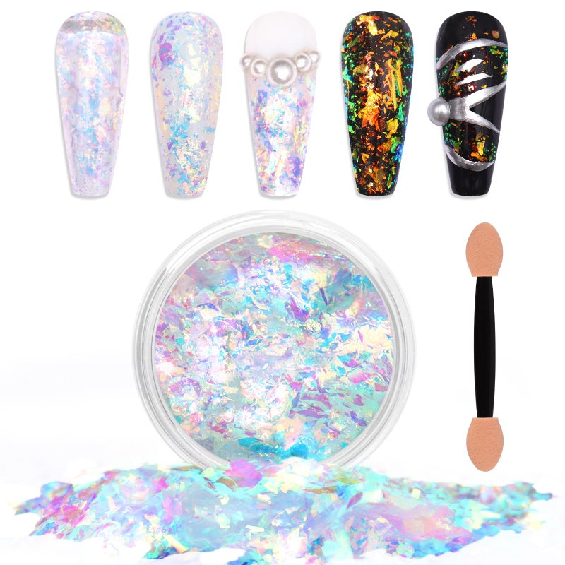 Laza Colorful Moonlight Chameleon Flakes Nail Glitter Irregular Opal Nail Foil Flakes Chunky Confetti Color-Shift Sequins Iridescent Fairy Dust for Mermaid Nails Design, Nail Decorations for Nail Art - Image 1