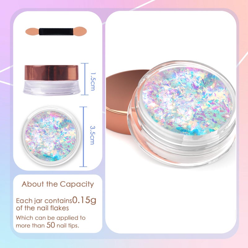 Laza Colorful Moonlight Chameleon Flakes Nail Glitter Irregular Opal Nail Foil Flakes Chunky Confetti Color-Shift Sequins Iridescent Fairy Dust for Mermaid Nails Design, Nail Decorations for Nail Art - Image 5