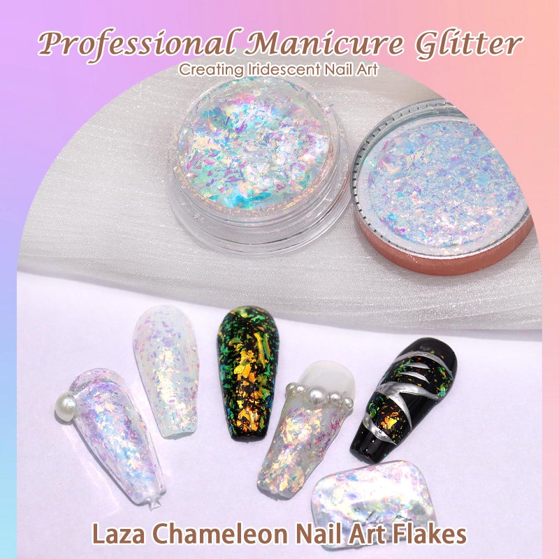 Laza Colorful Moonlight Chameleon Flakes Nail Glitter Irregular Opal Nail Foil Flakes Chunky Confetti Color-Shift Sequins Iridescent Fairy Dust for Mermaid Nails Design, Nail Decorations for Nail Art - Image 4