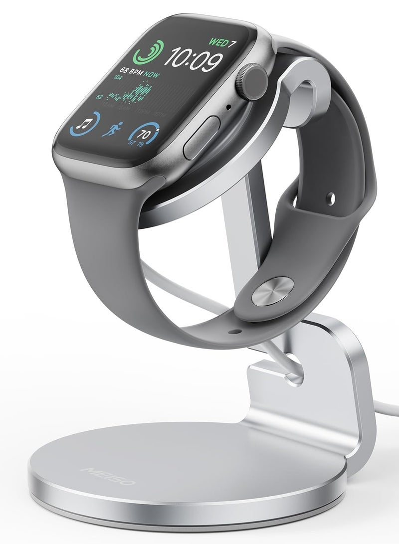 Apple Watch Stand - Future-Proof Charging Dock for All iWatch Series | Sturdy Apple Watch Holder with Cable Management | Compatible with Series 8, 7, 6, 5, 4, 3, 2, 1 (Silver)