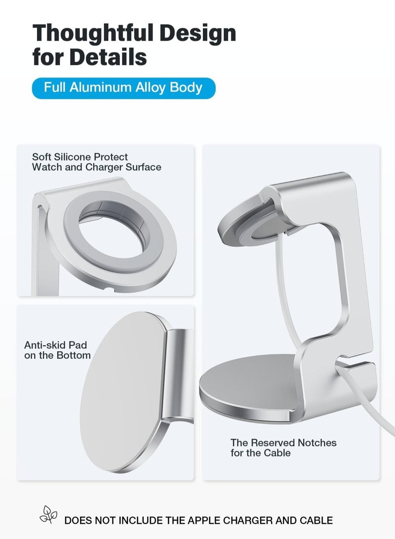 Apple Watch Stand - Future-Proof Charging Dock for All iWatch Series | Sturdy Apple Watch Holder with Cable Management | Compatible with Series 8, 7, 6, 5, 4, 3, 2, 1 (Silver)