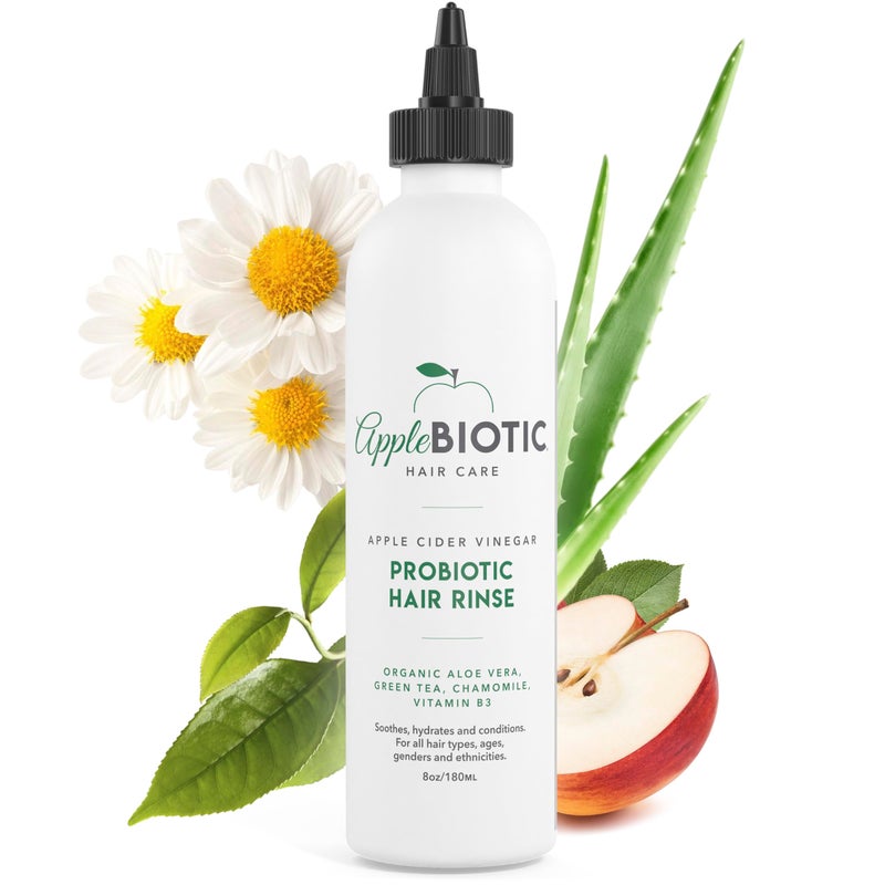 Applebiotic Apple Cider Vinegar Hair Rinse Gentle Scalp Cleanser to Clarify Remove Product Buildup Dry Itchy Scalp Treatment Silicone Sulfate Free 8 oz