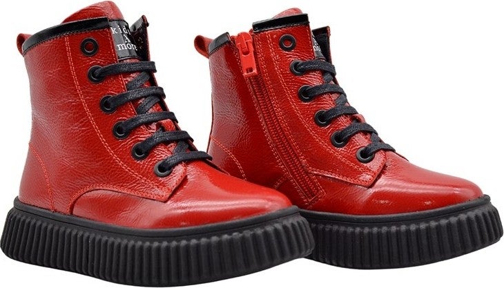 Kids A More Lilly Lace-Up and Zippered Leather Girls Boots Red - Image 3